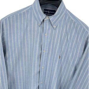 Ralph Lauren Men's Classic Fit Blue Pony Striped‎ Button Down Shirt Long Sleeve